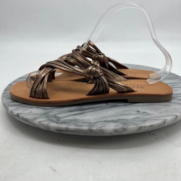 Anthropologie Womens 9 Sandals Bronze Leather Mystic Metallic Strappy Flat - Picture 4 of 11